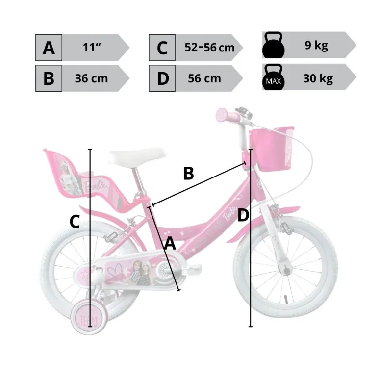 Rower Dziecięcy 14 Dziewczęcy Stal Bagażnik Na Lalki Koszyk Kółka Boczne