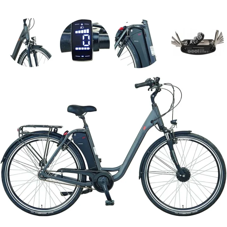 Elektryczny Rower Miejski ALU Nexus 7 Dzwonek Oświetlenie Bagażnik Stopka