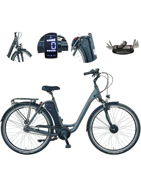 Elektryczny Rower Miejski ALU Nexus 7 Dzwonek Oświetlenie Bagażnik Stopka