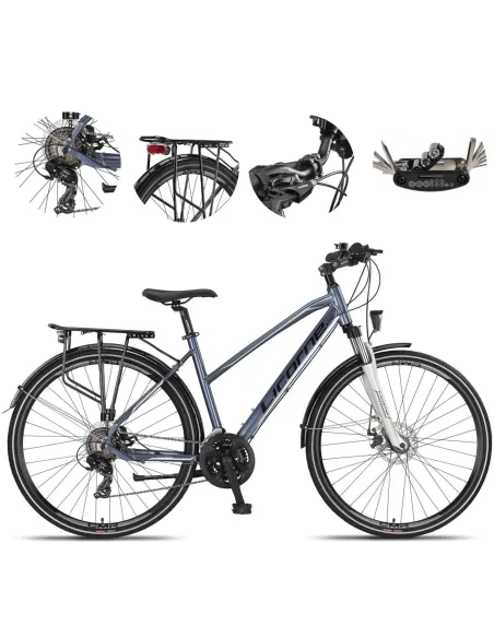 Rower Damski Trekkingowy 28 ALU Cyngle Tarcze Bagażnik Oświetlenie Dzwonek