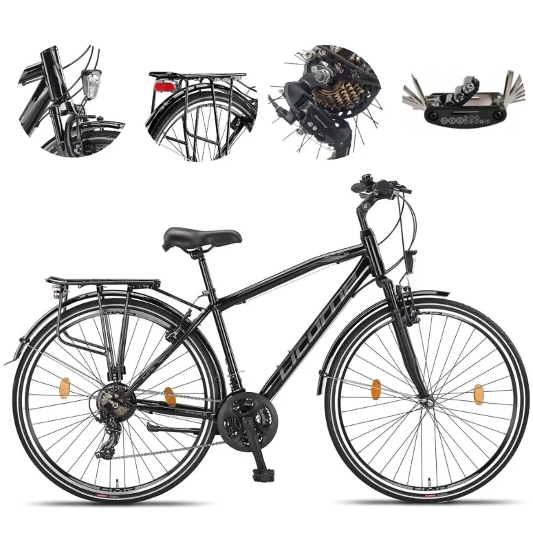Rower Trekkingowy 28 Stal Męski Cyngle Dzwonek Stopka Światła Bagażnik