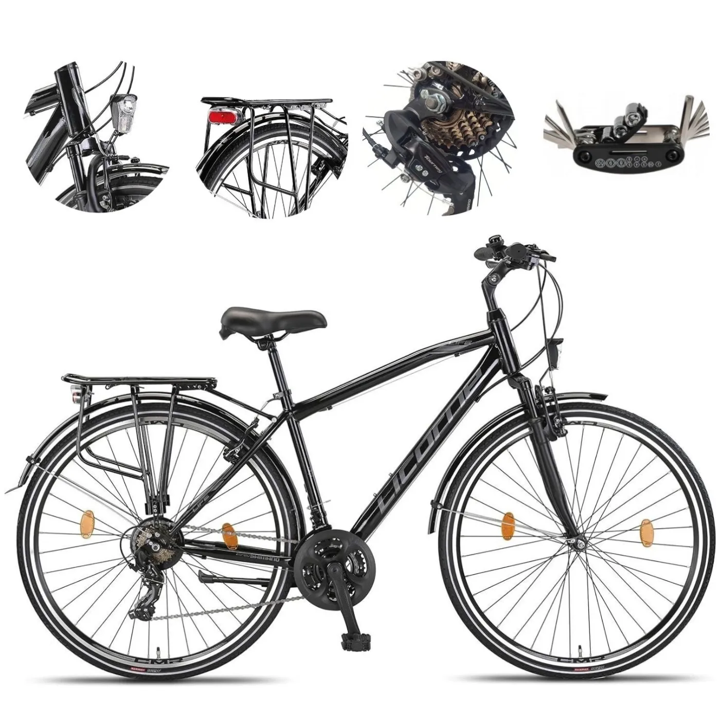 Rower Trekkingowy 28 Stal Męski Cyngle Dzwonek Stopka Światła Bagażnik