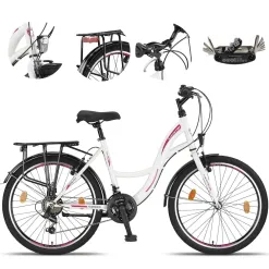 Rower Miejski Dziewczęcy 24 Błotniki Oświetlenie Bagażnik Stopka Dzwonek