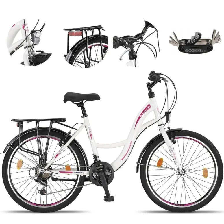 Rower Miejski Dziewczęcy 24 Błotniki Oświetlenie Bagażnik Stopka Dzwonek