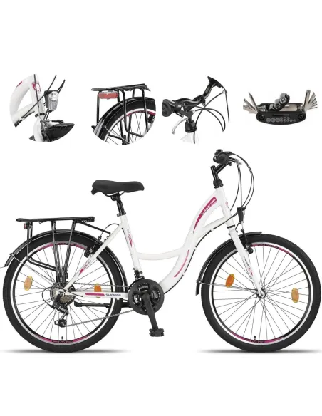 Rower Miejski Dziewczęcy 24 Błotniki Oświetlenie Bagażnik Stopka Dzwonek