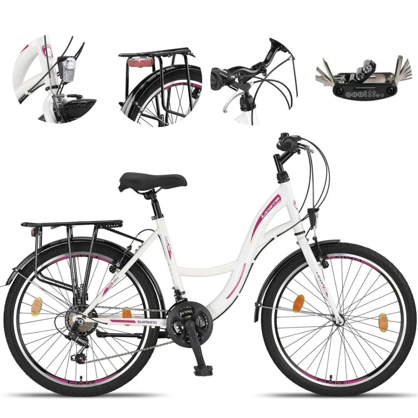 Rower Miejski Dziewczęcy 24 Błotniki Oświetlenie Bagażnik Stopka Dzwonek