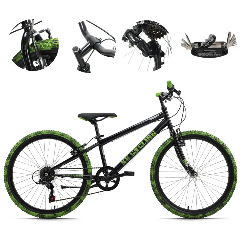 Rower Górski 24 Dziecięcy Shimano MTB Góral Dzwonek Stopka Junior Stalowy