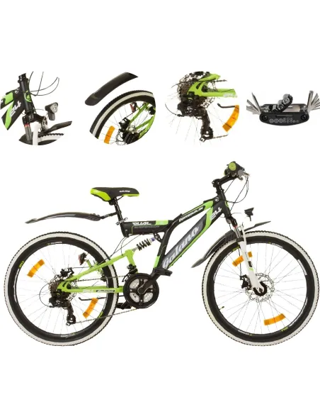 Rower Dziecięcy 24 Górski MTB Tarcze Revo Pełna Amortyzacja Światła Dynamo