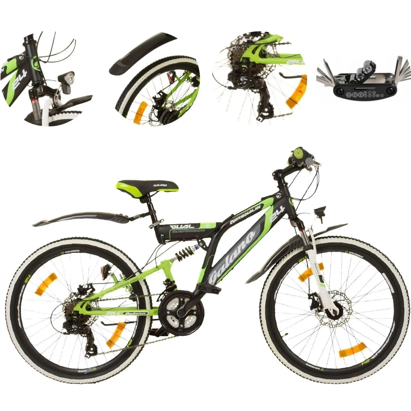 Rower Dziecięcy 24 Górski MTB Tarcze Revo Pełna Amortyzacja Światła Dynamo