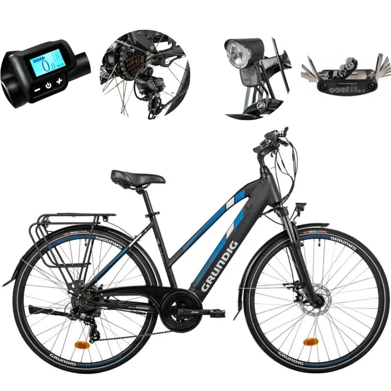 Elektryczny Rower Trekkingowy 28 ALU Damski Męski Wspomaganie Światła Bagaż