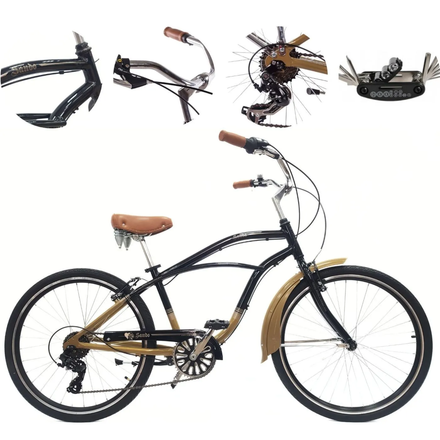 Rower Miejski Beach Cruiser 26 Damski Męski ALU Retro Dzwonek Błotniki Revo