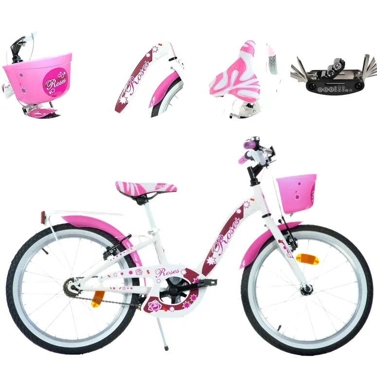 Rower Dziecięcy 20 Dziewczęcy Dzwonek Błotniki Bagażnik Koszyk Stopka Stal