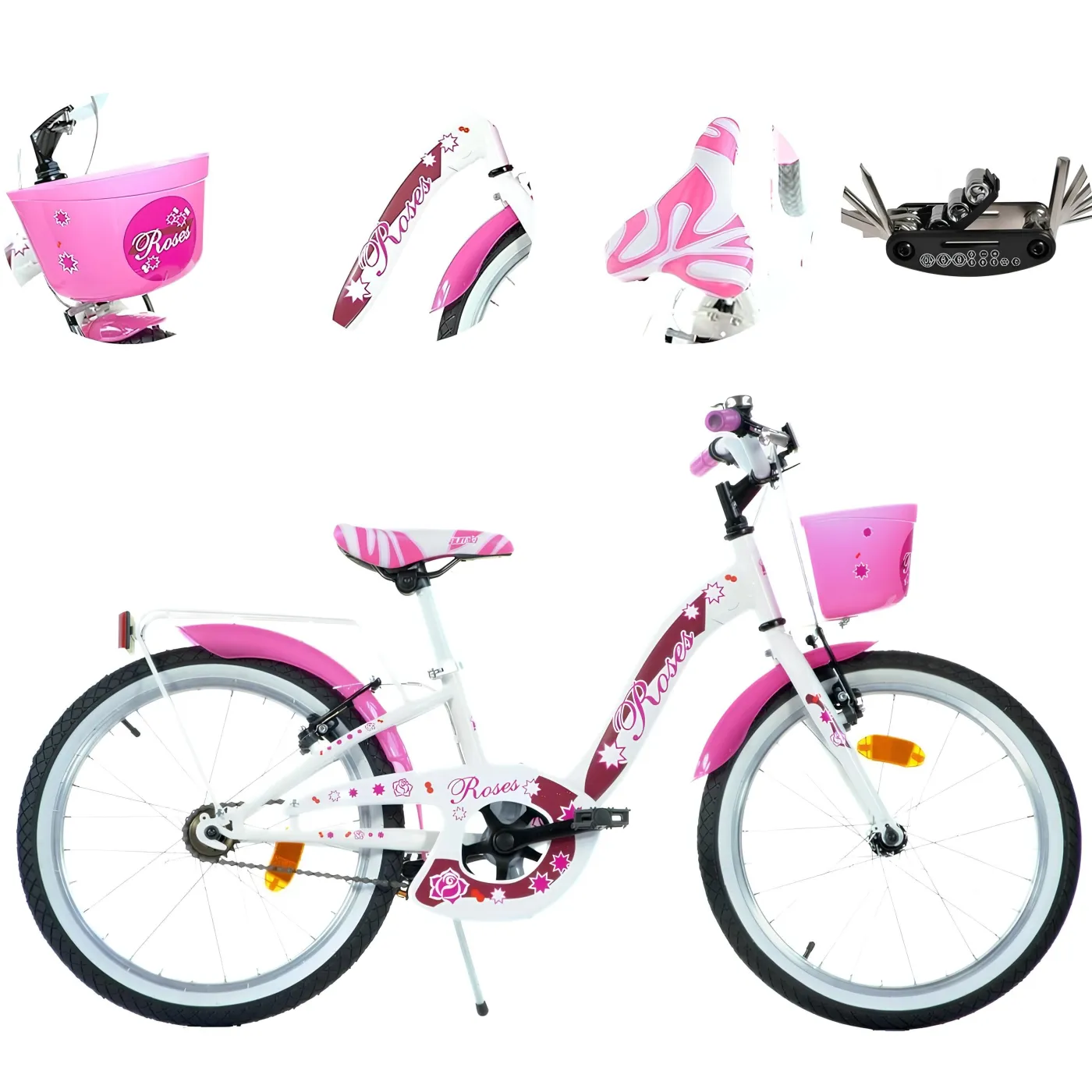 Rower Dziecięcy 20 Dziewczęcy Dzwonek Błotniki Bagażnik Koszyk Stopka Stal