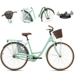 Rower Miejski Damski 28 Stal Bagażnik Dzwonek Koszyk Stopka Osłona Kontra