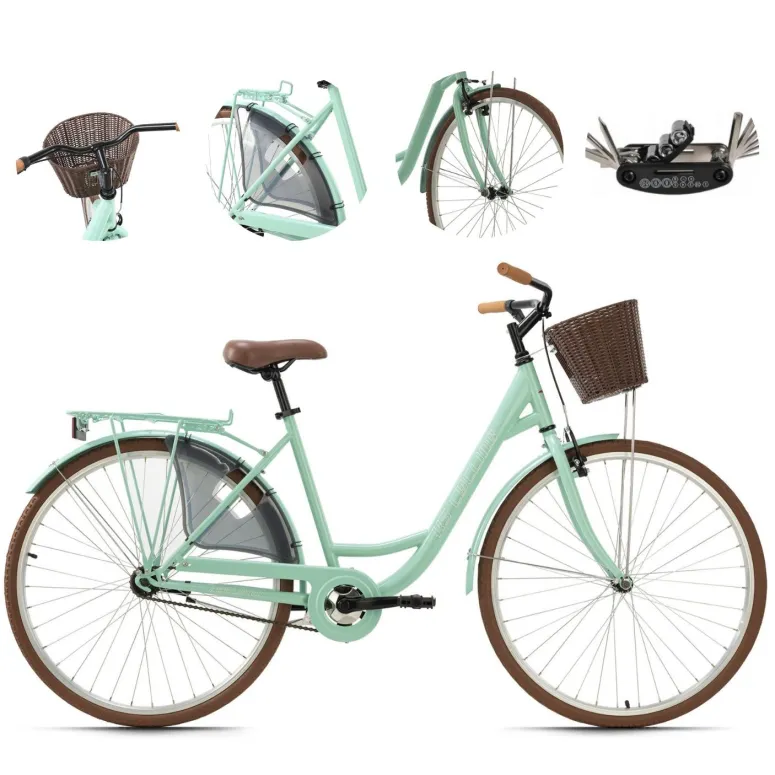 Rower Miejski Damski 28 Stal Bagażnik Dzwonek Koszyk Stopka Osłona Kontra