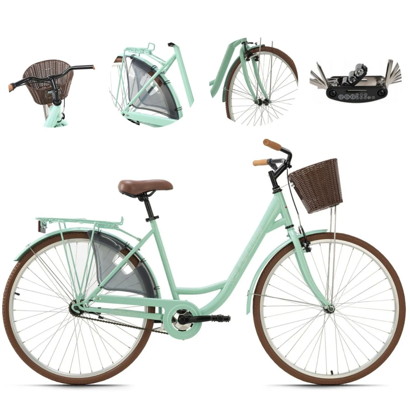 Rower Miejski Damski 28 Stal Bagażnik Dzwonek Koszyk Stopka Osłona Kontra