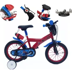 Dziecięcy Rower 14 Chłopięcy Spider Man Bidon Kółka Boczne Dzwonek Błotniki
