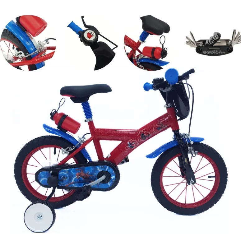 Dziecięcy Rower 14 Chłopięcy Spider Man Bidon Kółka Boczne Dzwonek Błotniki