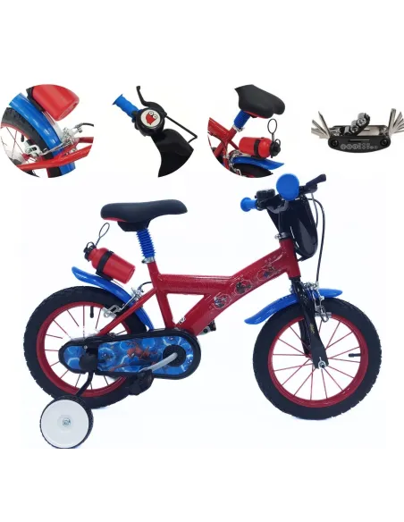 Dziecięcy Rower 14 Chłopięcy Spider Man Bidon Kółka Boczne Dzwonek Błotniki