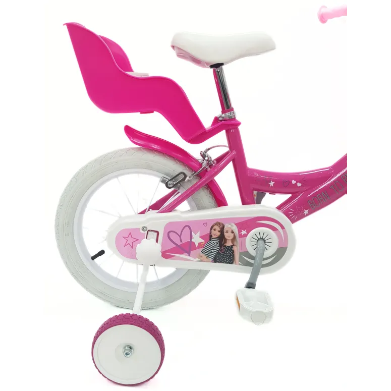 Rower Dziecięcy 14 Dziewczęcy Stalowy Bagażnik Koszyk Kółka Boczne Dzwonek