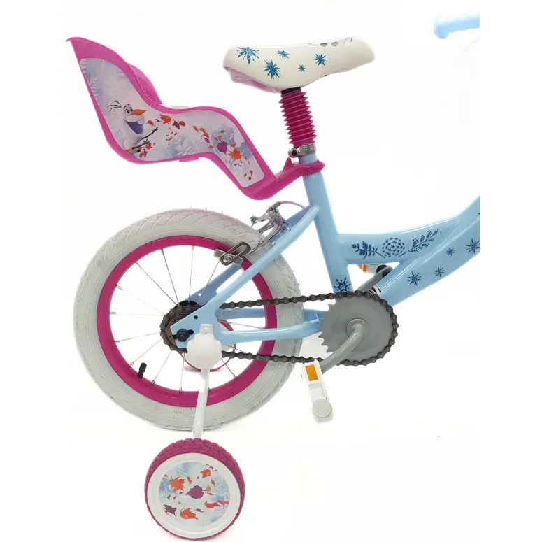 Rower Dziecięcy 14 Kraina Lodu Bagażnik Na Lalki Dzwonek Kółka Boczne Stal