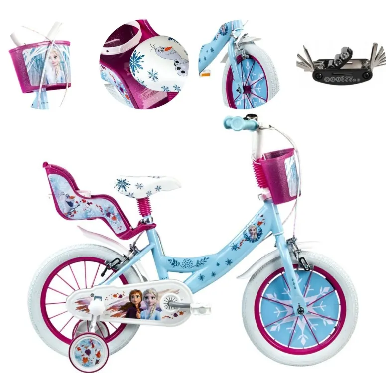 Rower Dziecięcy 14 Kraina Lodu Bagażnik Na Lalki Dzwonek Kółka Boczne Stal