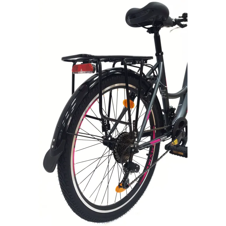 Rower Miejski Dziewczęcy 24 Uniwersalny Revo Oświetlenie Bagażnik Odblaski