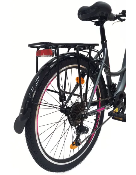 Rower Miejski Dziewczęcy 24 Uniwersalny Revo Oświetlenie Bagażnik Odblaski