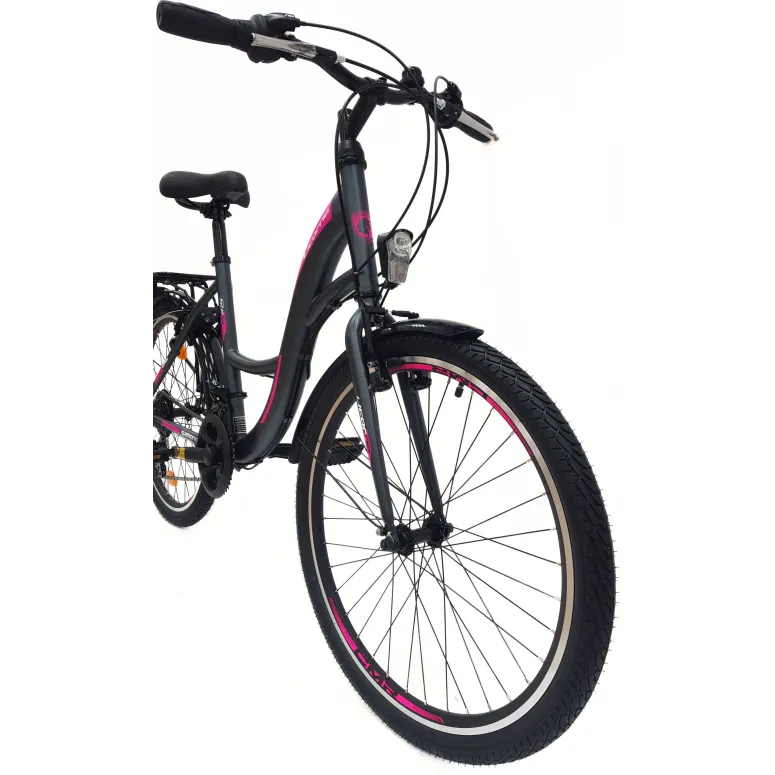 Rower Miejski Dziewczęcy 24 Uniwersalny Revo Oświetlenie Bagażnik Odblaski