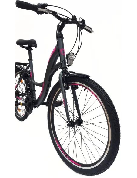 Rower Miejski Dziewczęcy 24 Uniwersalny Revo Oświetlenie Bagażnik Odblaski