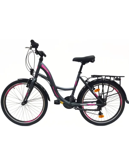 Rower Miejski Dziewczęcy 24 Uniwersalny Revo Oświetlenie Bagażnik Odblaski