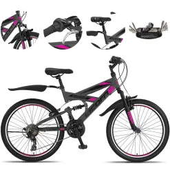 Rower Dziewczęcy Górski 24 MTB Amortyzacja Stopka Dzwonek Błotniki Odblaski