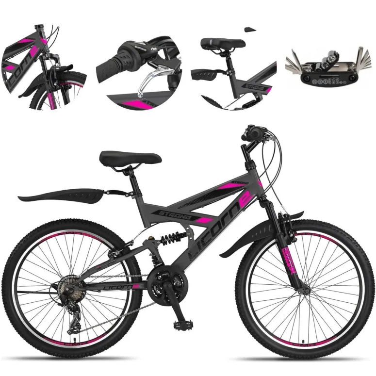 Rower Dziewczęcy Górski 24 MTB Amortyzacja Stopka Dzwonek Błotniki Odblaski