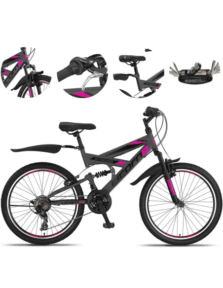 Rower Dziewczęcy Górski 24 MTB Amortyzacja Stopka Dzwonek Błotniki Odblaski