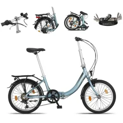 Rower Składany Miejski 20 Damski Męski Składak ALU 6 Bieg Bagażnik Światła