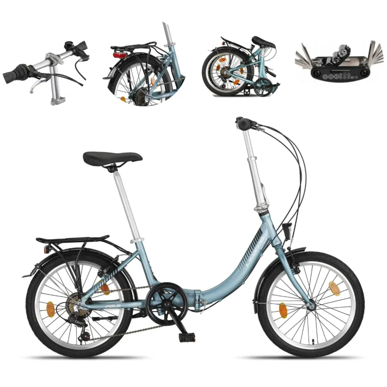 Rower Składany Miejski 20 Damski Męski Składak ALU 6 Bieg Bagażnik Światła - 1