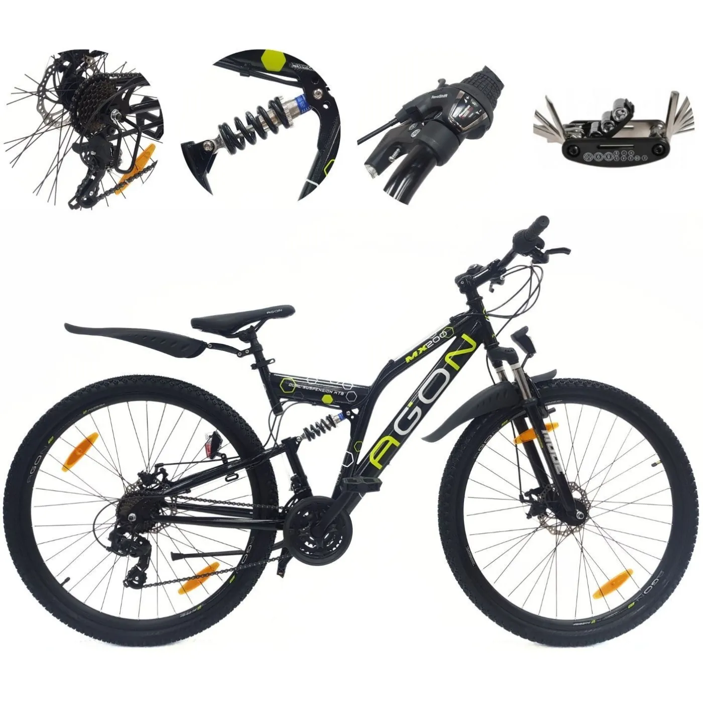 Rower Górski MTB 29 Stal Męski Damski Pełna Amortyzacja Tarcze Światła