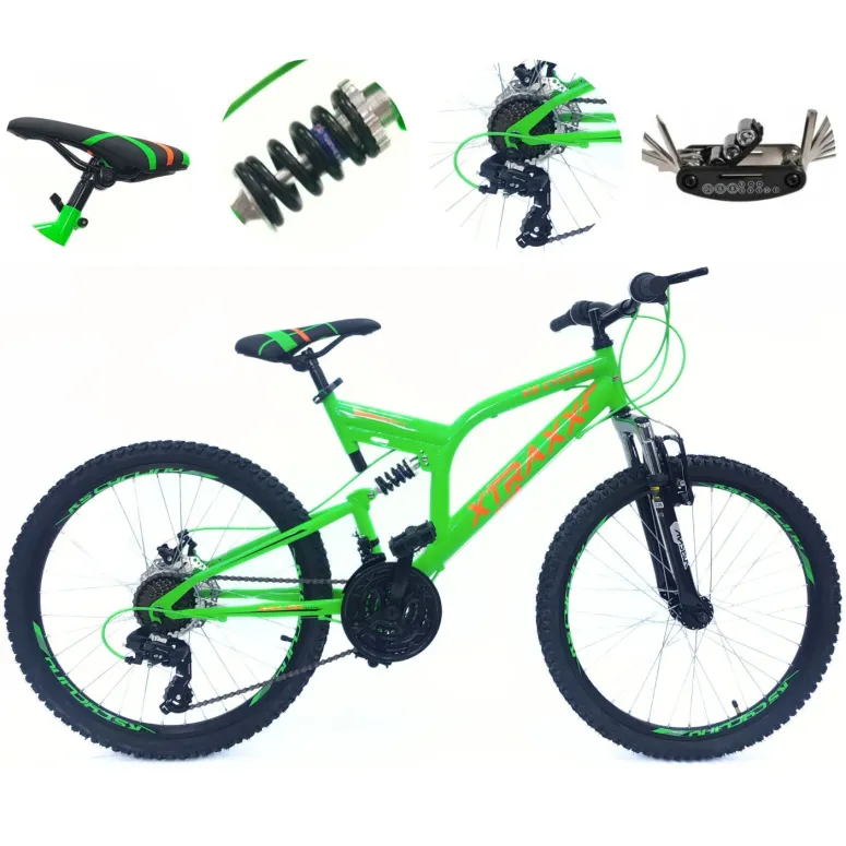 Rower Górski Dziecięcy 24 Młodzieżowy Pełna Amortyzacja Tarcze Microshift