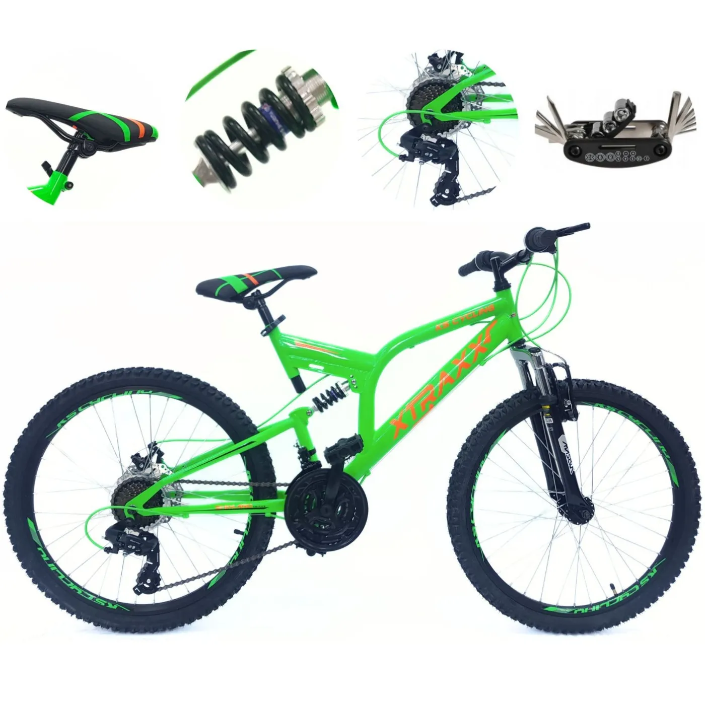 Rower Górski Dziecięcy 24 Młodzieżowy Pełna Amortyzacja Tarcze Microshift