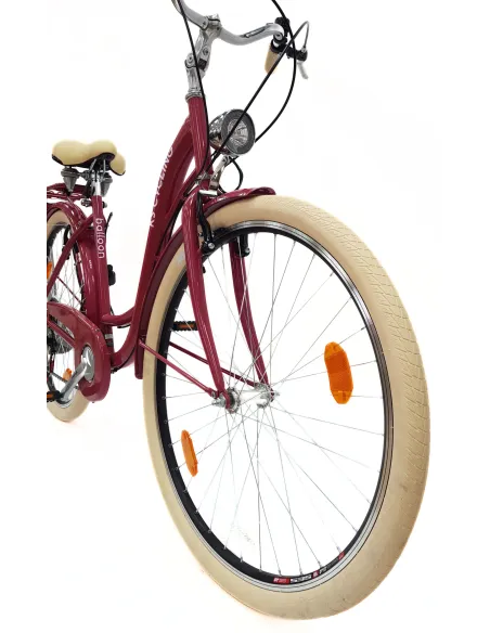 Rower Miejski 28 Damski 6 biegów V-brake Malinowy Połysk Dynamo Dzwonek