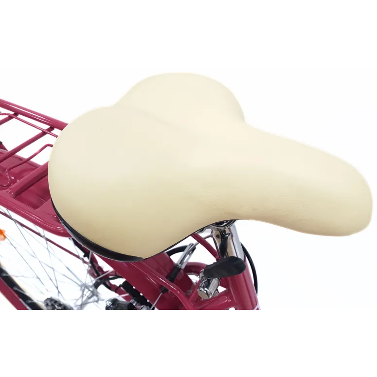 Rower Miejski 28 Damski 6 biegów V-brake Malinowy Połysk Dynamo Dzwonek