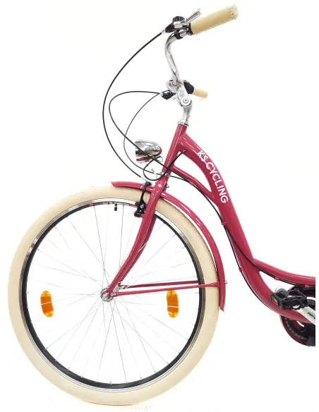 Rower Miejski 28 Damski 6 biegów V-brake Malinowy Połysk Dynamo Dzwonek