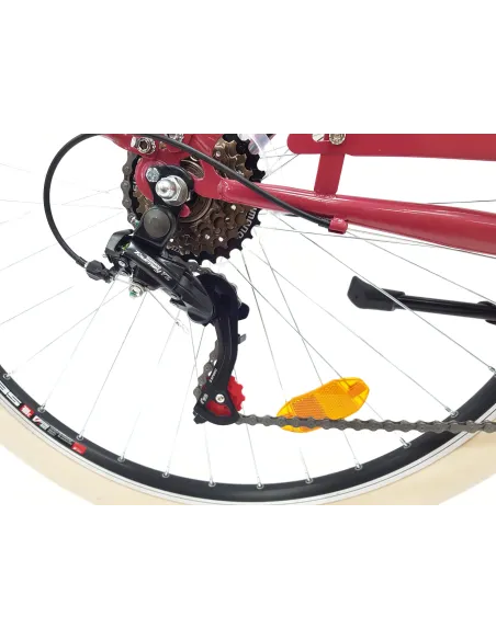 Rower Miejski 28 Damski 6 biegów V-brake Malinowy Połysk Dynamo Dzwonek