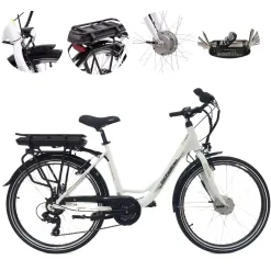 Elektryczny Rower Miejski 26 Alu Damski Wspomaganie Światła Bagażnik Stopka
