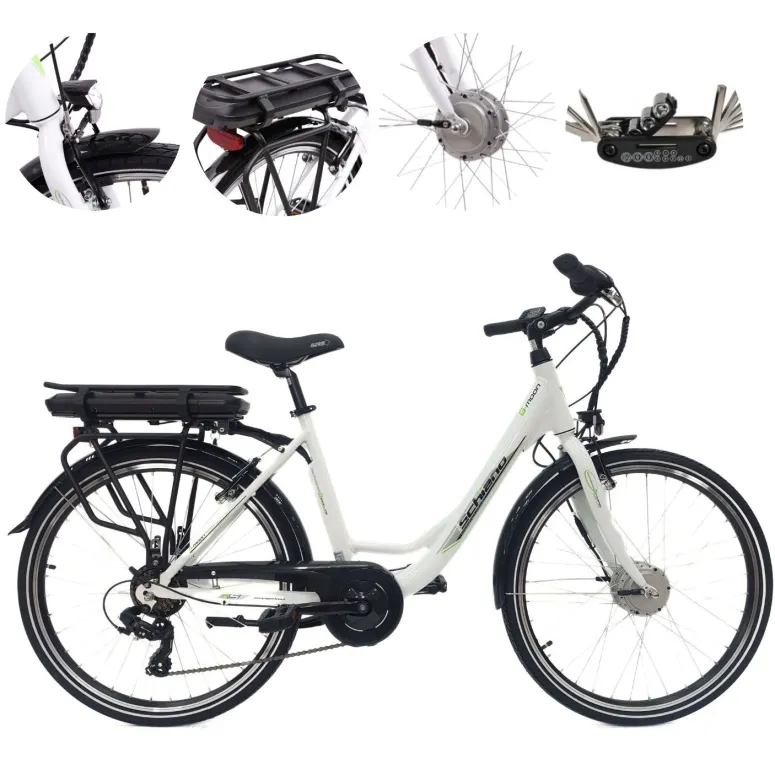 Elektryczny Rower Miejski 26 Alu Damski Wspomaganie Światła Bagażnik Stopka