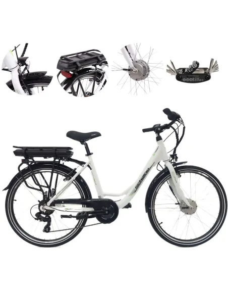 Elektryczny Rower Miejski 26 Alu Damski Wspomaganie Światła Bagażnik Stopka