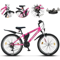 Rower Górski Dziecięcy 24 Dziewczęcy Revo 21 bieg Sakwa Dzwonek Oświetlenie