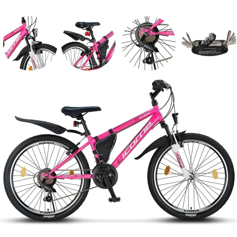 Rower Górski Dziecięcy 24 Dziewczęcy Revo 21 bieg Sakwa Dzwonek Oświetlenie