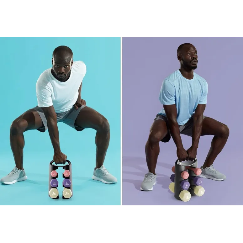 Hantle Ciężarki Zestaw 6 Hantli 12kg PhysKcal Ze Stojakiem Fitness Cardio