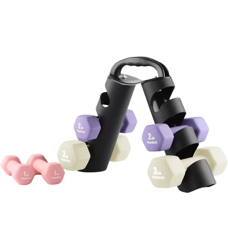 Hantle Ciężarki Zestaw 6 Hantli 12kg PhysKcal Ze Stojakiem Fitness Cardio